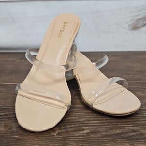 BAMBOO Cream Sandals with Clear Sleek Straps - Size 8.5